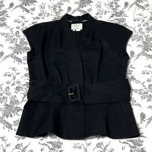 Kate Spade New York Womens Pleated Cotton Button Blazer with Belt